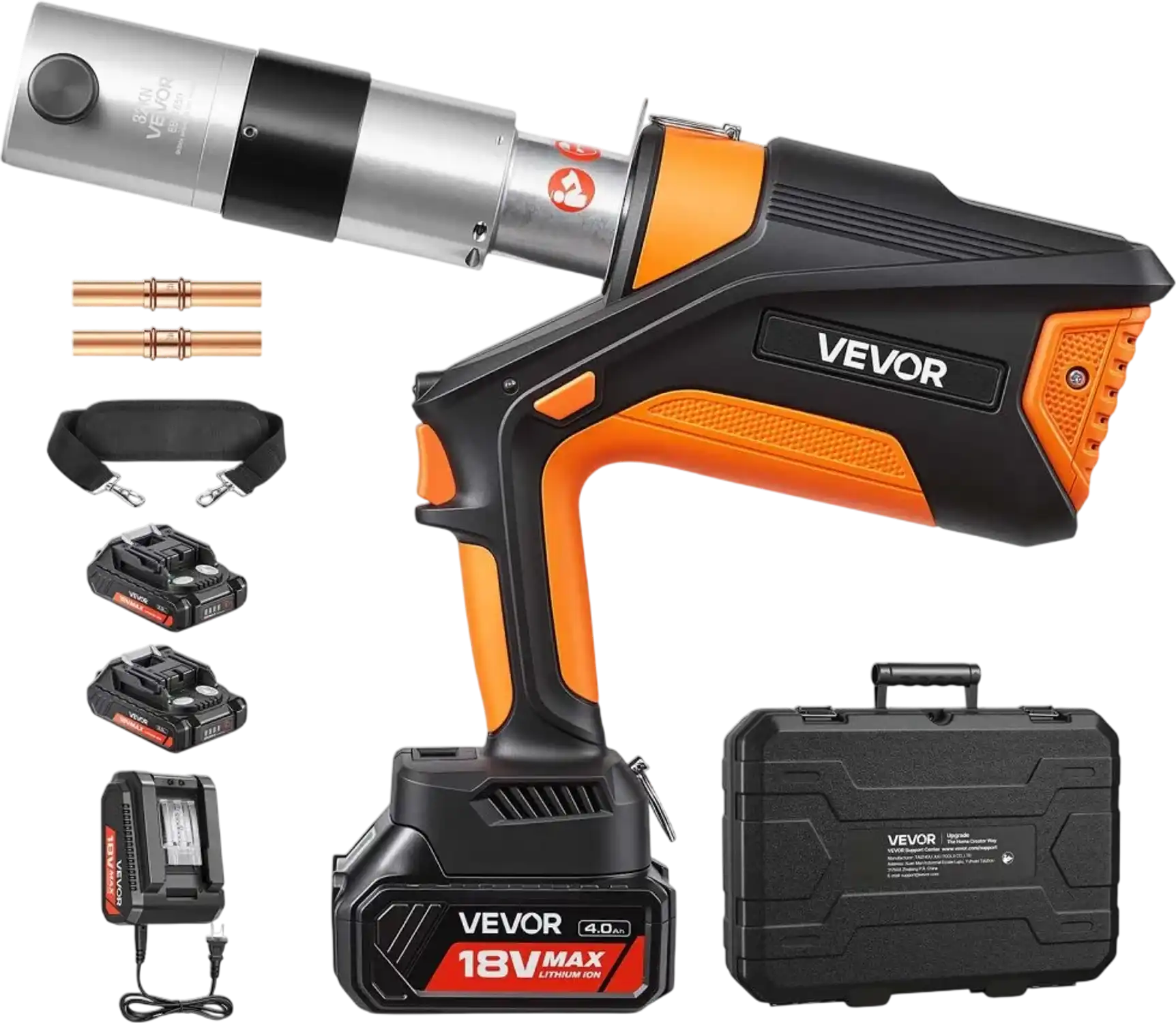 Vevor Pipe Crimping Tool 18V Electric 32KN Brushless Motor with 360° Rotating Head, 2 Batteries, Charger & Toolbox New