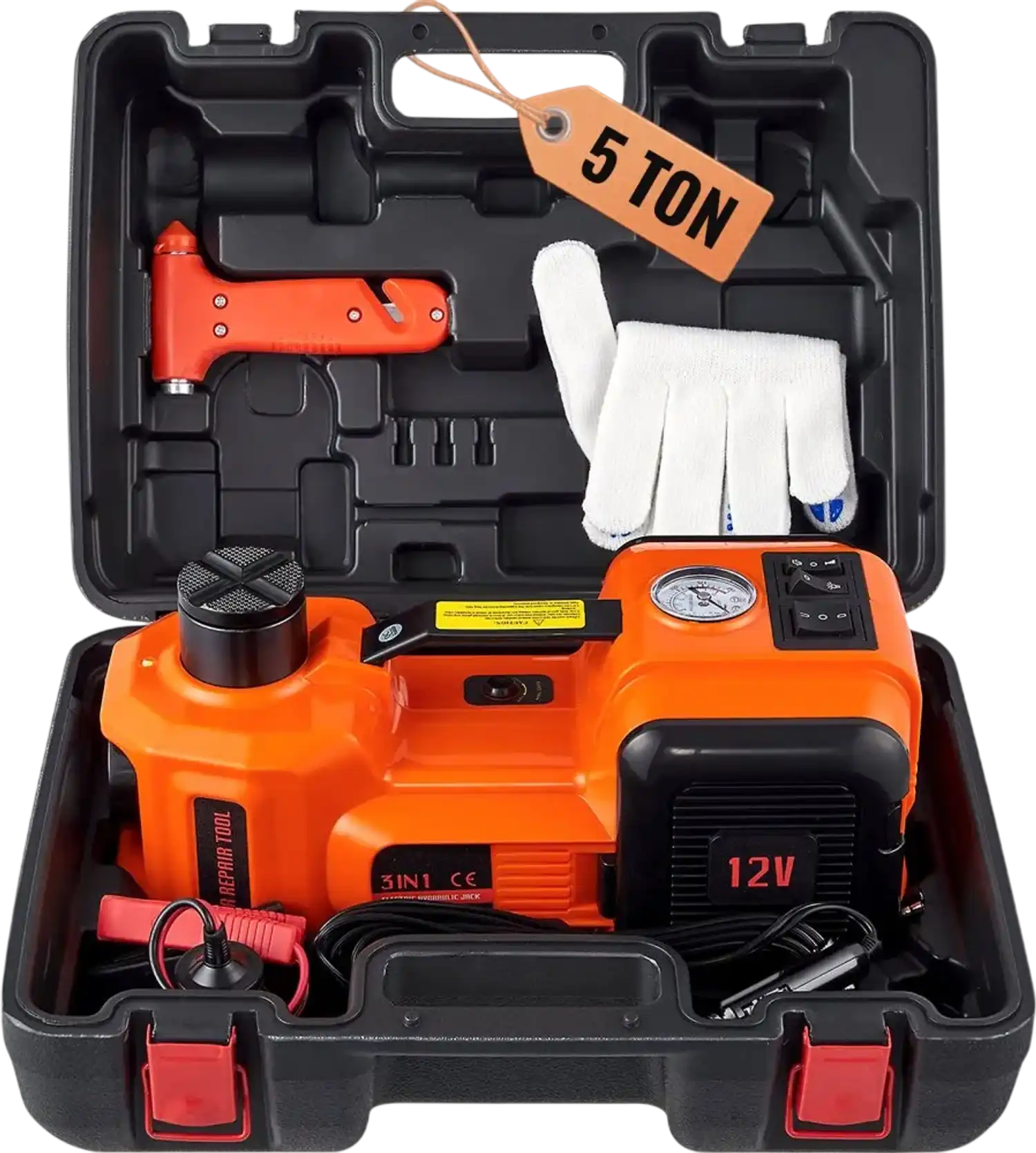 Vevor Electric Car Jack 5-Ton 12V Hydraulic with Built-In Tire Inflator Pump New
