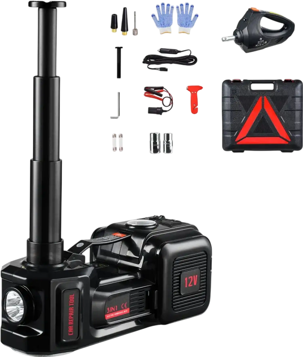 VEVOR Electric Car Jack, 5 Tons /11000 lbs, Electric Scissor Jack with Built-In Inflator, 12V Tire Change Replacement with Electric Impact Wrench & LED Light, Portable Jack kit for Sedan, SUV, Truck
