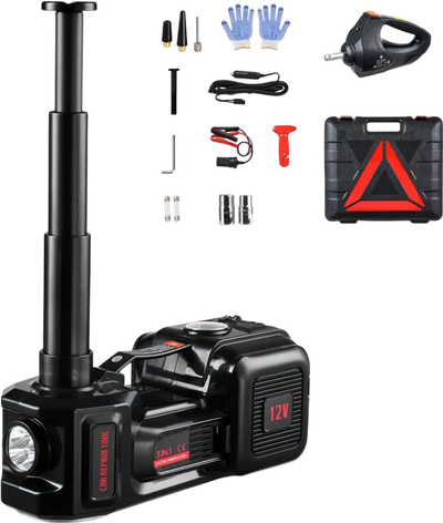 VEVOR Electric Car Jack, 5 Tons /11000 lbs, Electric Scissor Jack with Built-In Inflator, 12V Tire Change Replacement with Electric Impact Wrench & LED Light, Portable Jack kit for Sedan, SUV, Truck