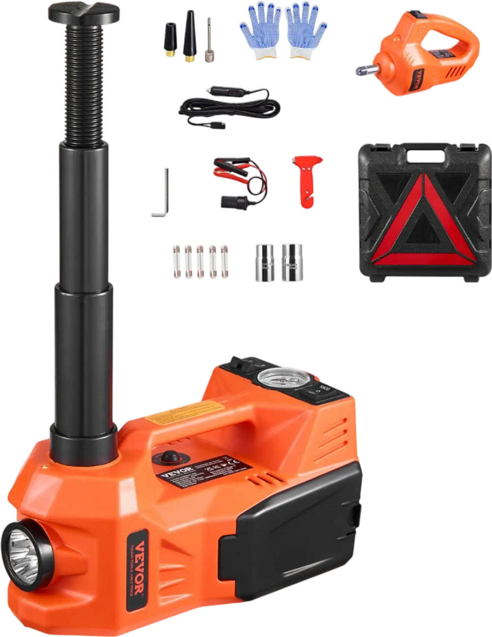 VEVOR Electric Car Jack, 5 Tons /11000 lbs, Electric Scissor Jack with Built-In Inflator, 12V Tire Change Replacement with Electric Impact Wrench & LED Light, Portable Jack kit for Sedan, SUV, Truck