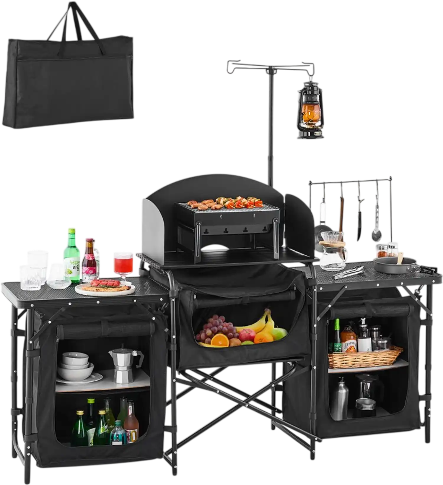 Vevor Camping Kitchen Table Portable Outdoor Cook Station with 3 Storage Cupboards New