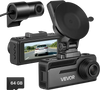 VEVOR Dash Cam Front and Rear, 4K+1080P, 64 GB Card Included, Dual Channel Dash Camera for Cars with Built-in GPS, G-Sensor, Front 129° & Rear 125°, 3.18" Touch Screen, Loop Recording, Parking Mode