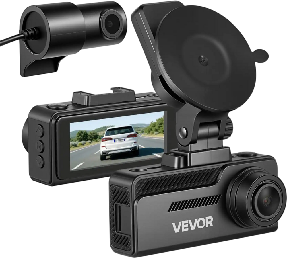 VEVOR Dash Cam Front and Rear, 4K+1080P, 32 GB Card Included, Dual Channel Dash Camera for Cars with Built-in GPS, G-Sensor, Front 129° & Rear 125°, 3.18" Large Screen, Loop Recording, Parking Mode