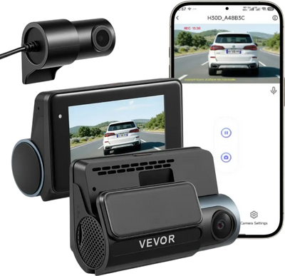 VEVOR Dash Cam Front and Rear, 4K+1080P, WiFi APP Control, Dual Channel Dash Camera for Cars with Built-in GPS, G-Sensor, Front 123° & Rear 125°, 3