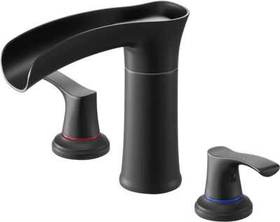 VEVOR Roman Tub Faucet, 3 Hole Waterfall Bathtub Faucet, Zinc Alloy Bath Tubs Faucets Set with 2 Handles, Deck Mount Bath Tub Faucets Set for Pet Washing, Baby Care, Adult Bathing, Matte Black