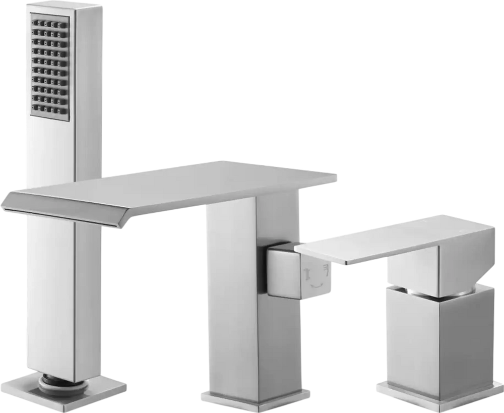 VEVOR Roman Tub Faucet, 3 Hole Waterfall Bathtub Faucet, Roman Bathtub Faucets Set with Shower Head & 1 Handle, Deck Mount Bath Tub Faucets Set for Adult Bathing, Brushed Stainless Steel, Drip-Free