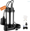 VEVOR Submersible Sump Pump 1 HP 5300 GPH Max Stainless Steel Sewage Pump, for Basement Septic Tank Residential Effluent, with Automatic Tethered Float Switch, 1.5-Inch NPT Discharge, 36 ft Max Lift