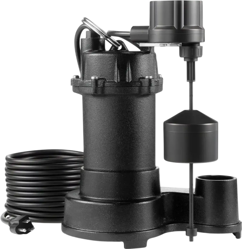 VEVOR Submersible Sewage Pump, 1/3 HP, 3000 GPH Cast Iron Sewage/Effluent Pump with Automatic Float Switch, 1.5-Inch NPT Discharge, 120V, 25 ft Lift, for Basement, Septic Tank, Residential Sump Basin