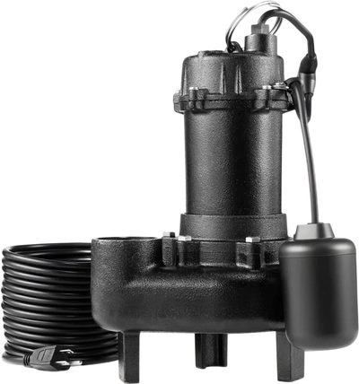 VEVOR Submersible Sewage Pump, 1/2 HP, 4800 GPH Cast Iron Sewage/Effluent Pump with Automatic Tethered Float Switch, 2-Inch NPT Discharge, 120V, 20 ft Max Lift, for Basement, Septic Tank, Residential