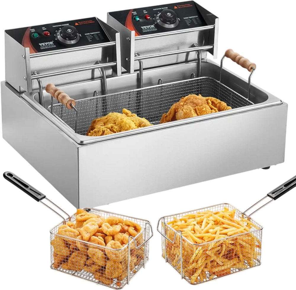 VEVOR Commercial Deep Fryer, 3000W Electric Turkey Fryer with 3 Removable Baskets, Large Capacity 18Qt / 17L Stainless Steel Countertop Single Oil Fryer, for Kitchen Restaurant Use, Silver
