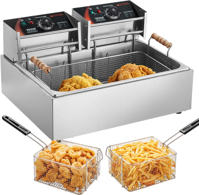 VEVOR Commercial Deep Fryer, 3000W Electric Turkey Fryer with 3 Removable Baskets, Large Capacity 18Qt / 17L Stainless Steel Countertop Single Oil Fryer, for Kitchen Restaurant Use, Silver