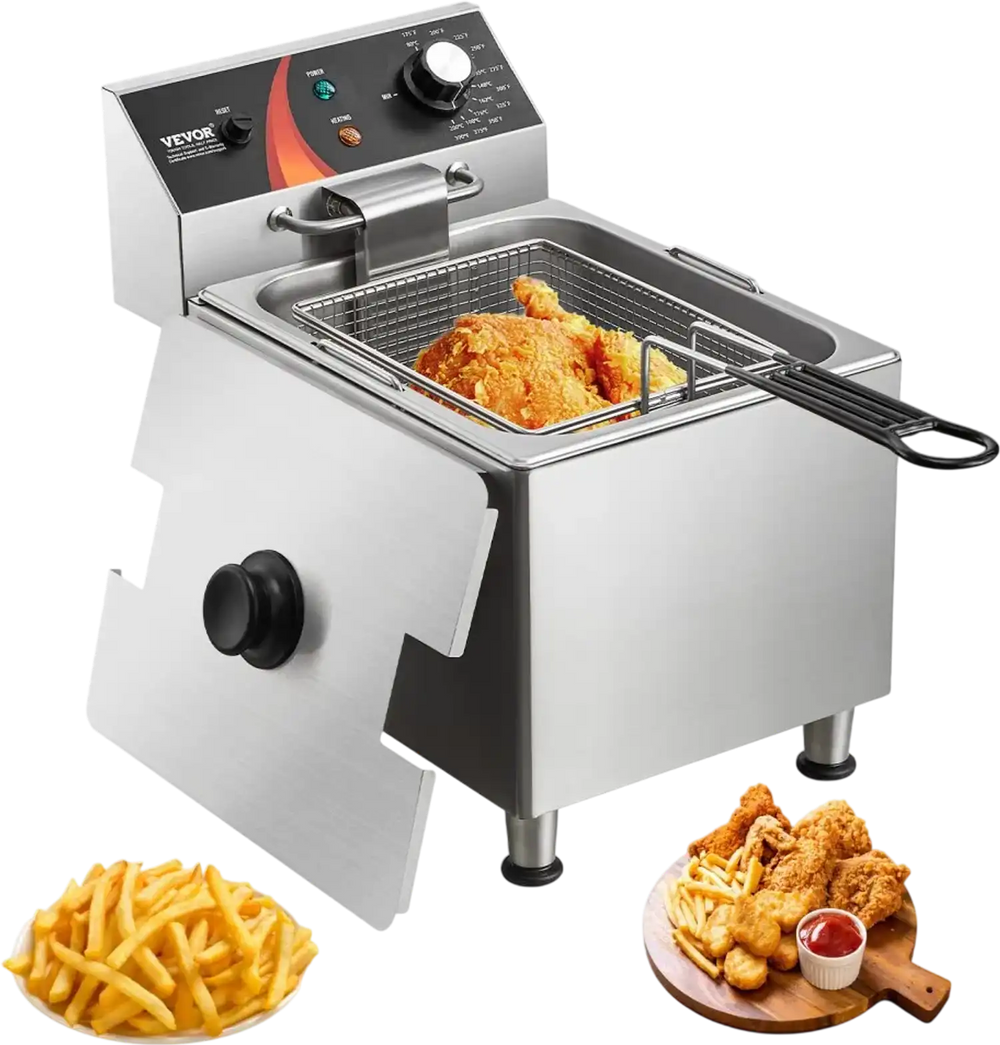 VEVOR Commercial Deep Fryer, 1750W Electric Countertop Fryer with Basket & Height-Adjustable Feet, 12Qt / 11.5L Stainless Steel Single Oil Fryer, Temp Control, Overheat Protection, for Restaurant Use