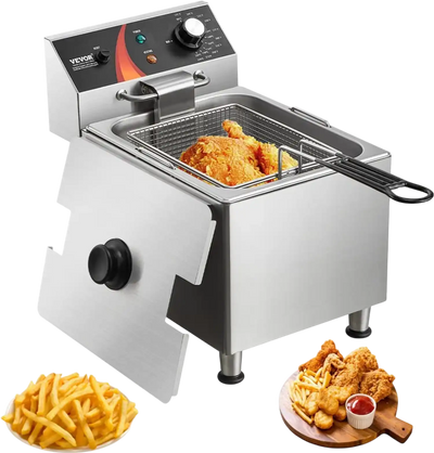 VEVOR Commercial Deep Fryer, 1750W Electric Countertop Fryer with Basket & Height-Adjustable Feet, 12Qt / 11.5L Stainless Steel Single Oil Fryer, Temp Control, Overheat Protection, for Restaurant Use