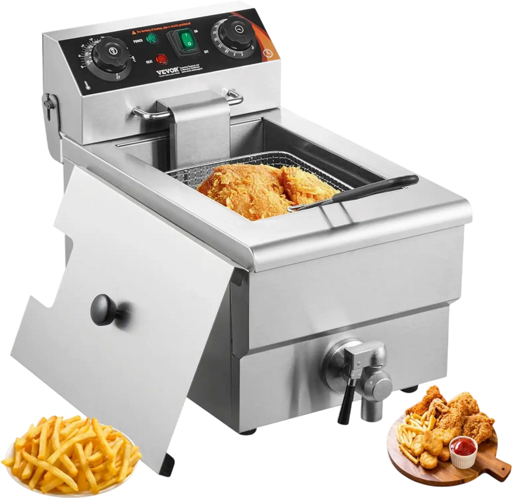 VEVOR Commercial Deep Fryer, 1500W Electric Countertop Fryer with Basket, 11.6Qt / 11L Stainless Steel Single Oil Fryer with Time & Temp Control, Overheat Protection, for Kitchen Restaurant Use
