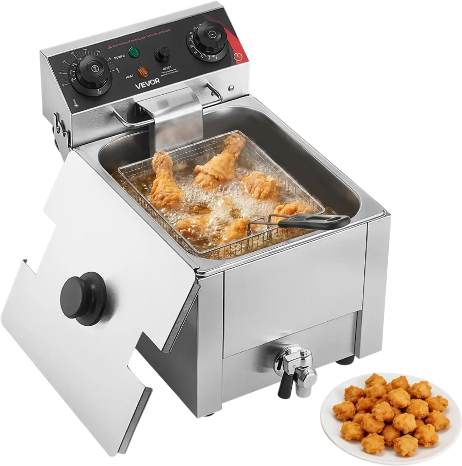 Vevor Deep Fryer Commercial Electric 9.51 Qt Countertop Stainless Steel with Basket and Lid New