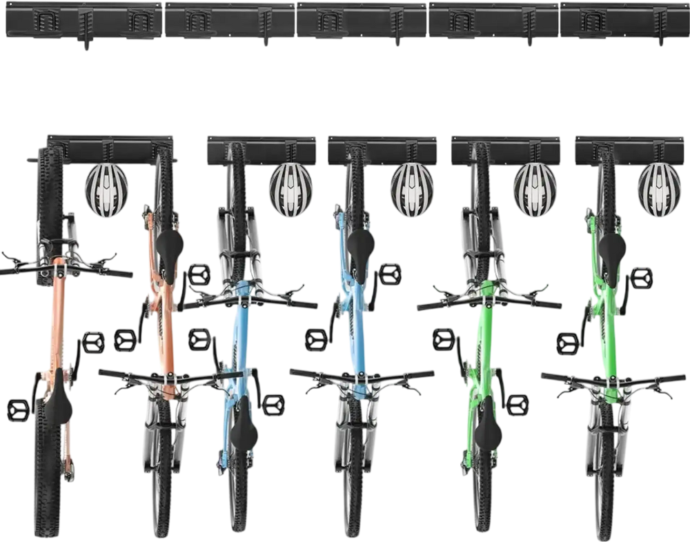 VEVOR Bike Storage Rack, 6 Bike Racks and 5 Helmets Hooks, Wall Mount Bike Storage Hanger, Home & Garage Organizer, Customizable for Various Bike Sizes, Adjustable Holder, Holds Up to 300 lbs, 85-inch