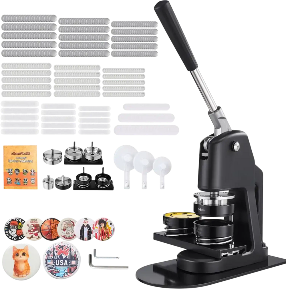 VEVOR Button Maker Machine, 1.26/2.28/2.95 inch 3-in-1, Plastic Pin Maker with 300pcs Button Parts, Circle Cutter and Magic Book, Reinforced Ergonomic Handle, for DIY Badges, Personalized Pins, Black