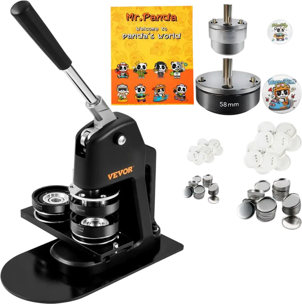 VEVOR Button Maker Machine, Multiple Sizes 1.25+2.25 Inch Badge Punch Press Kit, Children DIY Gifts Pin Maker, Button Making Supplies with 500pcs Button Parts & Circle Cutter & Magic Book