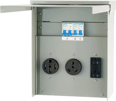 VEVOR Temporary Power Outlet Panel, 125/250V, RV Power Outlet Box with a 20/30/50 Amp Receptacle Installed, NEMA 14-50R / NEMA TT-30R / 15A GFCI for RV Camper Trailer Motorhome