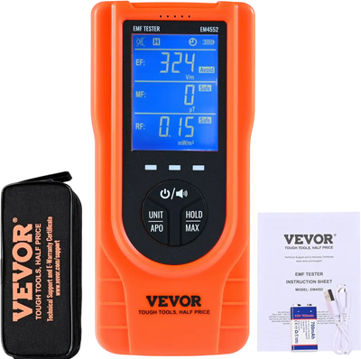 VEVOR 3-in-1 EMF Meter, 5Hz - 3.5GHz, Handheld Rechargeable Electromagnetic Field Radiation Detector, Digital LCD EMF Tester for EF MF RF Home Inspections Outdoor Ghost Hunting Paranormal Equipment
