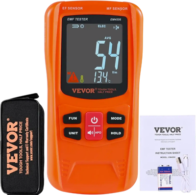 VEVOR 3-in-1 EMF Meter, 5Hz-6GHz, Handheld Rechargeable Electromagnetic Field Radiation Detector, Digital LCD EMF Tester for EF MF RF Home Inspections Outdoor Ghost Hunting 5G Cell Tower Temperature