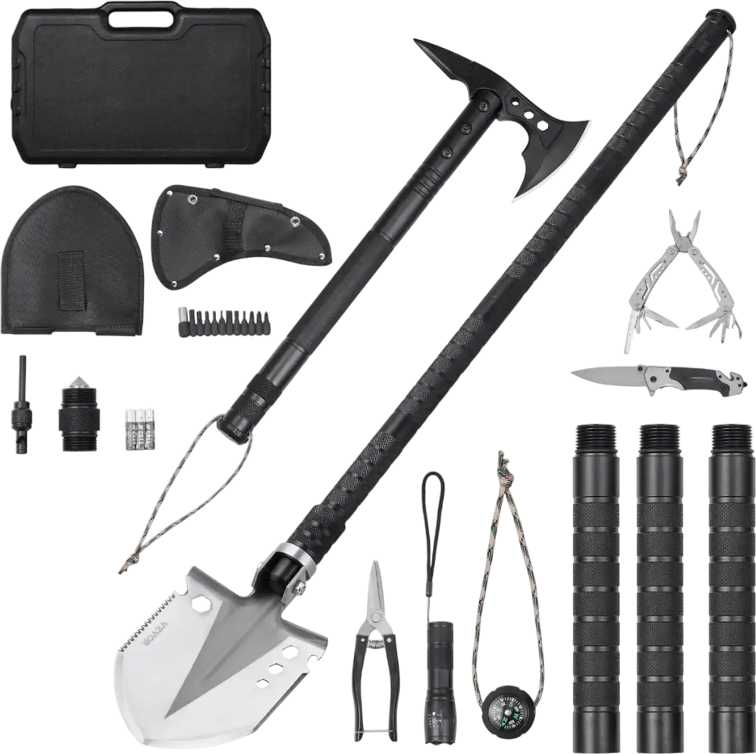 Vevor Survival Shovel Axe Combo 28-in-1 Camping Folding Shovel with Hatchet New