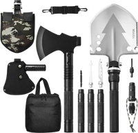 VEVOR Survival Shovel Survival Axe, 16-in-1 Camping Folding Shovels with Hatchet, Stainless Steel Tactical Shovel Hatchet Combo, Multifunctional Emergency Survival Gear Equipment for Camping Hiking