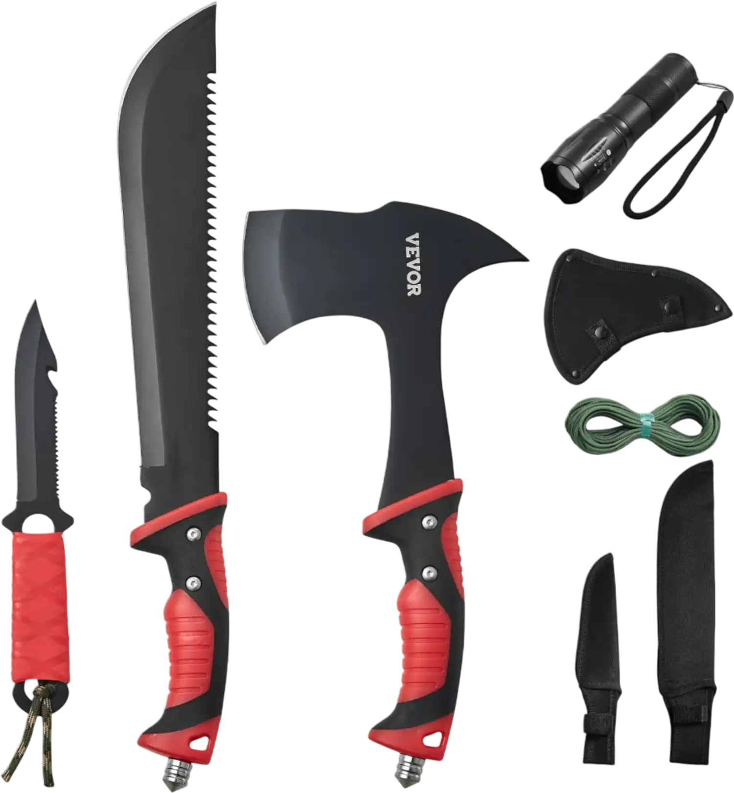 Vevor Camping Tool Set Hatchet and Machete Knife Set with Sheath, Hunting Knife, Flashlight and Paracord New