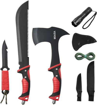 Vevor Camping Tool Set Hatchet and Machete Knife Set with Sheath, Hunting Knife, Flashlight and Paracord New