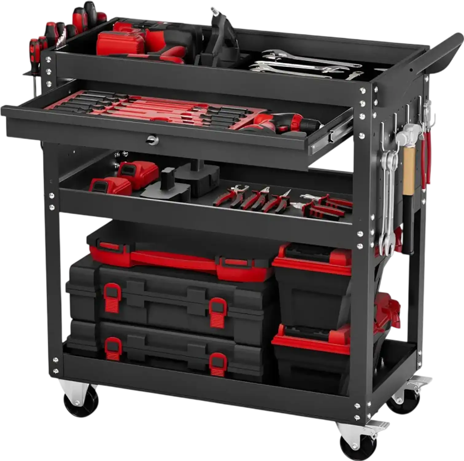 Vevor Tool Cart 4-Tier Rolling Work Cart with Drawer and Pegboard 350 lbs New