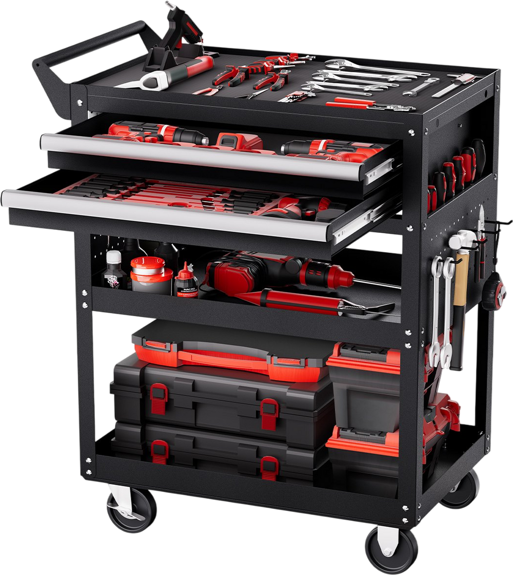 VEVOR 5-Tier Tool Cart with Wheels, 400 lbs Load Capacity, Rolling Work Cart with 2 Drawers & Pegboard, Mechanic Tool Storage Organizer with Locking System for Garage, Warehouse and Repair Shop, Black
