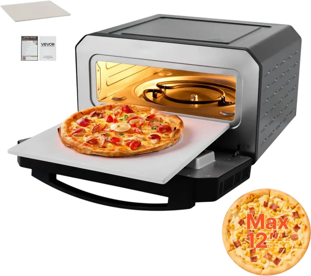 VEVOR Electric Pizza Oven, Smart Pizzas Maker Indoor with 5 Preset, 12-Inch Countertop Pizza Cooker w/ Touch Srceen, 750℉ Max Temp, 2-Min Rpaid Baking Oven Thin & Crispy, Neapolitan, Frozen, New York