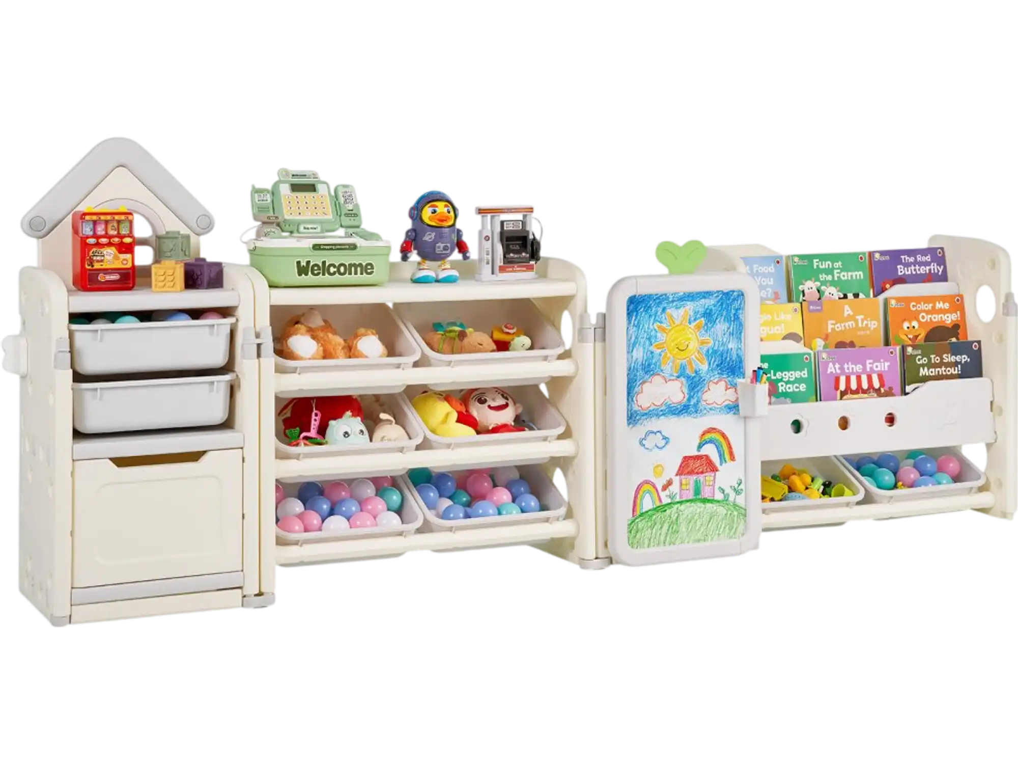 Vevor Toy Storage Organizer Kids Bookshelf with 10 Movable Plastic Bins and Drawing Board New
