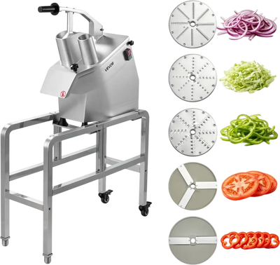 Vevor Food Processor Commercial Electric Vegetable Cutter with 5 Discs and Floor Stand New