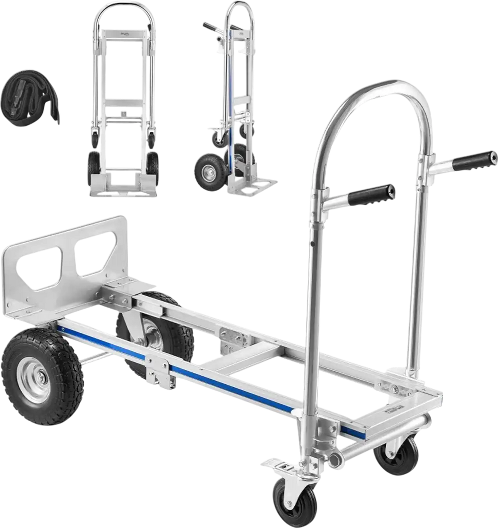 VEVOR 2 in 1 Hand Truck, 1000 lbs Load Capacity for 4-Wheel Mode, Convertible Hand Truck Dolly with Non-Slip Handle & Wheels, Portable Trolley Dolly for Moving Home, Office, Warehouse, Supermarket