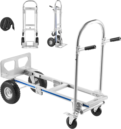 VEVOR 2 in 1 Hand Truck, 1000 lbs Load Capacity for 4-Wheel Mode, Convertible Hand Truck Dolly with Non-Slip Handle & Wheels, Portable Trolley Dolly for Moving Home, Office, Warehouse, Supermarket