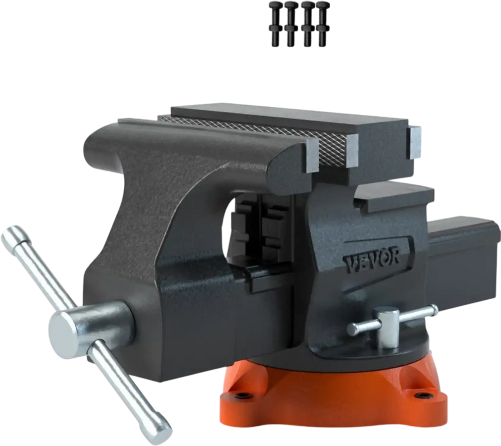 VEVOR Bench Vise, 6.5" Jaw Width 6.5" Forward &9.3" Reverse Opening, 360-Degree Swivel Locking Base Multipurpose Workbench with Anvil, Heavy Duty Ductile Iron with Bolts & Nuts, for Drilling, Pipe Cut