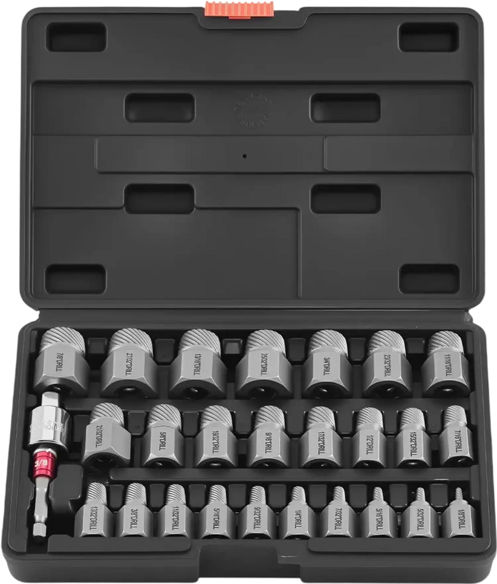 VEVOR Screw Extractor Set, 27 Pieces Hex Head Multi-Spline Easy Out Bolt Extractor Tool, with Adapters, Solid Storage Case, Cr-Mo Steel Stripped Bolt Remover for Removing Rounded, Broken Bolts, Screws