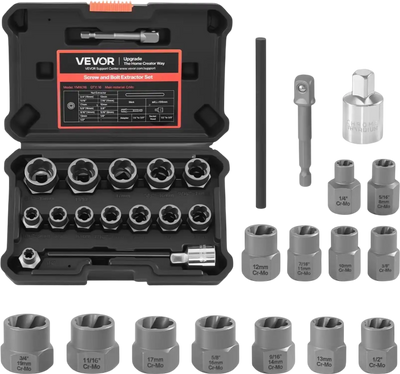 Vevor Bolt & Nut Extractor 16-Piece Impact Bolt and Nut Remover Set New