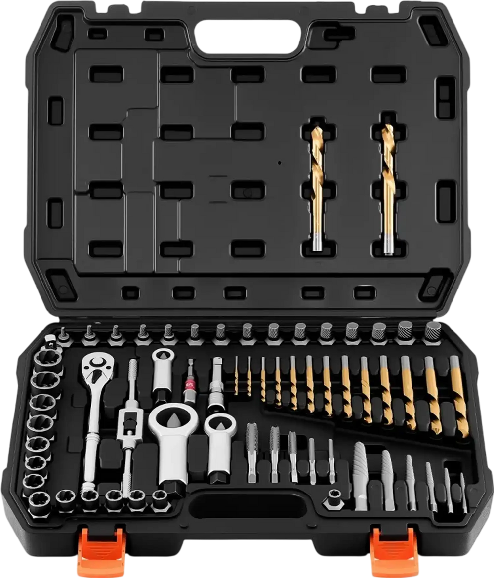 VEVOR Screw Extractor Set, 63 Pieces, with Nut and Bolt Extractors, Nut Splitters, Taps, Drill Bits, Wrenches, Adapters, and Solid Storage Case, for Removing Rounded, Broken, or Stripped Fasteners
