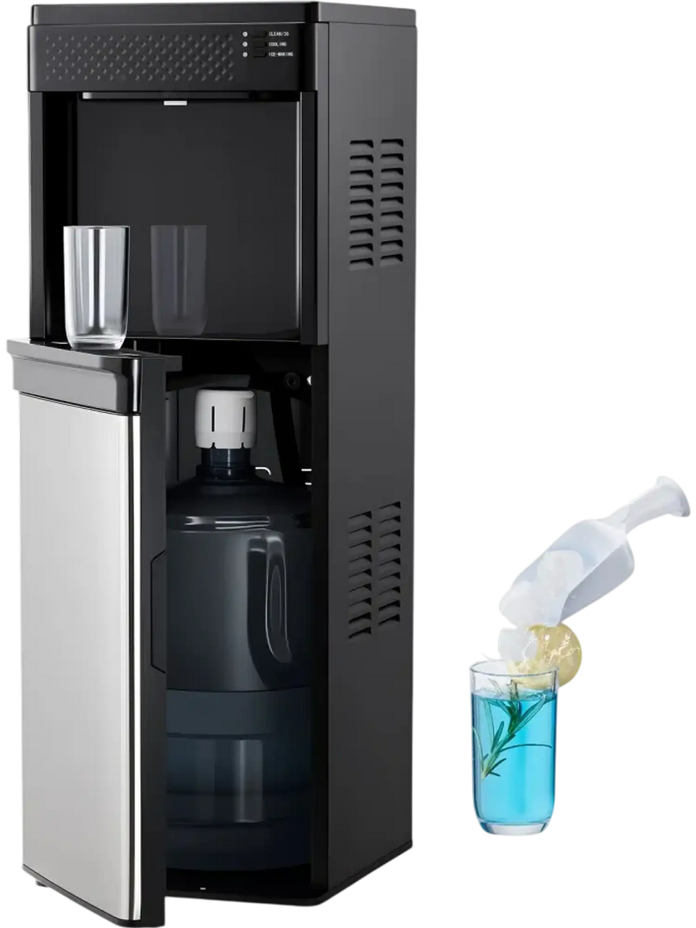 VEVOR Water Dispenser with Ice Maker, 3-in-1 Floor-Standing Water Dispenser, 33 LBS/24H, 9 Cubes/7 Min Fast Ice Making with 1.3 LBS Storage, Bullet Ice-Cubes & Cold-Water, for Home, Kitchen, Party