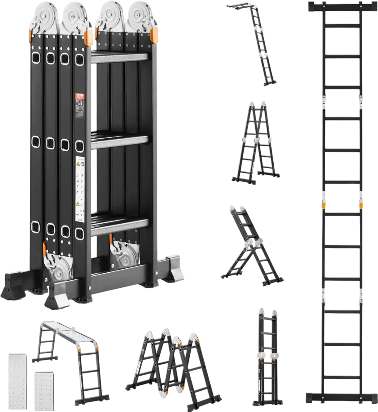 Vevor Folding Ladder 12' 7-in-1 Multi-Purpose Extension Step Ladder with Scaffolding Plank New