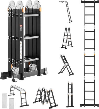 Vevor Folding Ladder 12' 7-in-1 Multi-Purpose Extension Step Ladder with Scaffolding Plank New