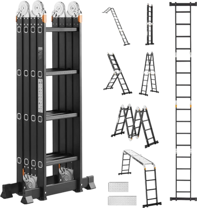 Vevor Ladder 7-in-1 Folding Multi-Purpose 15.5' with Scaffolding Plank New