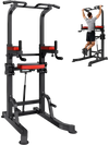 VEVOR Pull Up Bar, 330 LBS Power Tower Dip Station, Workout Dip Station with H-Shaped Stable Base & Assistance Platform, Adjustable 9 Level Height Pullup Stand for Back, 3-Level Adjustable Elbow Pads
