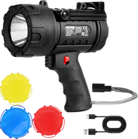 VEVOR Rechargeable Spotlight Flashlight, 200,000 Lumens, IP67 Waterproof Handheld LED Spot Light, Super Bright Portable Searchlight with 4 Modes Detachable Lens USB Port, for Hunting Boating Camping