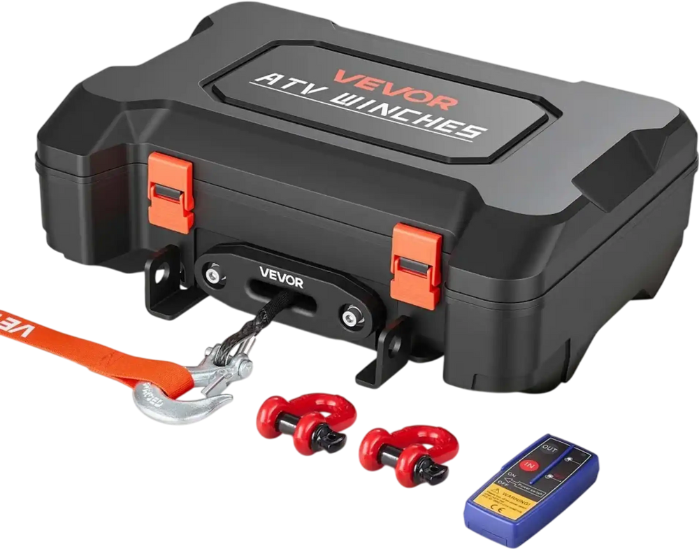 VEVOR Portable Winch, 4500 lbs 12V DC Electric Winch with Synthetic Rope, Wireless & Wired Remotes, Box-Style Recovery Kit with Fairlead, Clevis Hook, Strap for ATV UTV Off-Road Outdoor Pulling Tasks