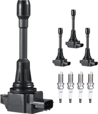 VEVOR Ignition Coil Pack and Spark Plugs, Set of 4, Compatible with Nissan Altima Versa Sentra Cube Rogue NV200 2.5L 2.0L 1.8L 1.6L L4, Replacement for 22448ED000 22448JA00A 22448JA00C 22448-JA00A