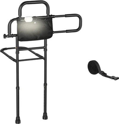 Vevor Bed Rail Bedside Assist Rail with Floor Support, Motion Sensor LED Light, Adjustable Handle, Storage Pocket New